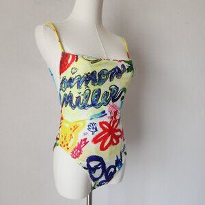 Simon Miller Linkky One Piece High Cut Swimsuit Square Neck Pastel Print
